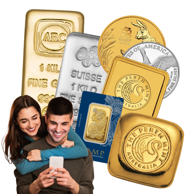 young couple buying gold bullion online for future